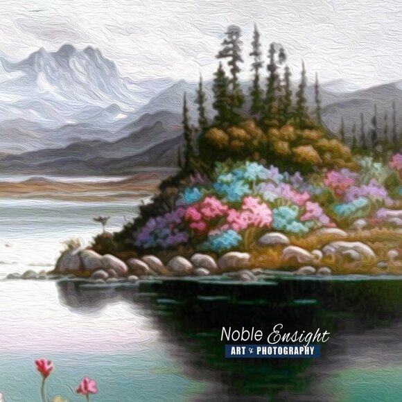 8x10 Floral Landscape Mountains Oil‎ Painting Art Print - Picture 3 of 5